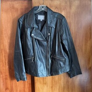 EUC Vintage Jessica London Black Leather Moto Jacket | Women’s Plus 18W ~ XXL